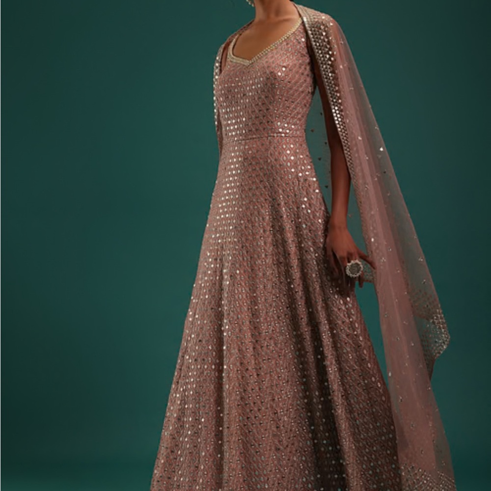 Pastel Pink Anarkali In Georgette With Sequins Work